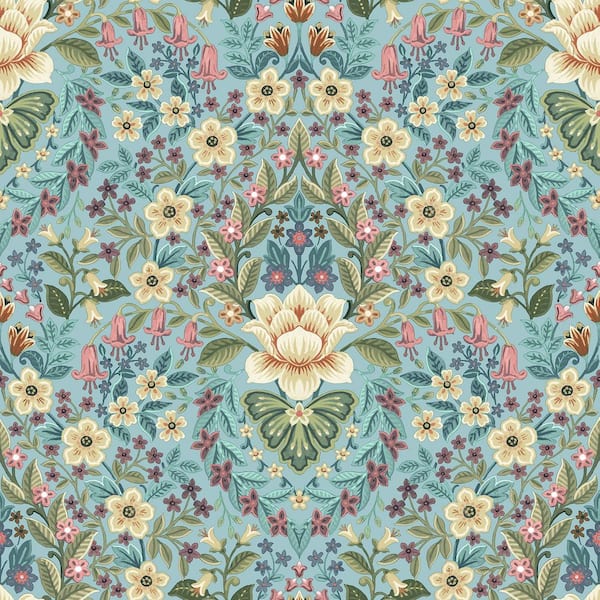 Unbranded Into The Wild Blue Metallic Floral Damask Non-Pasted Non-Woven Paper Wallpaper Roll