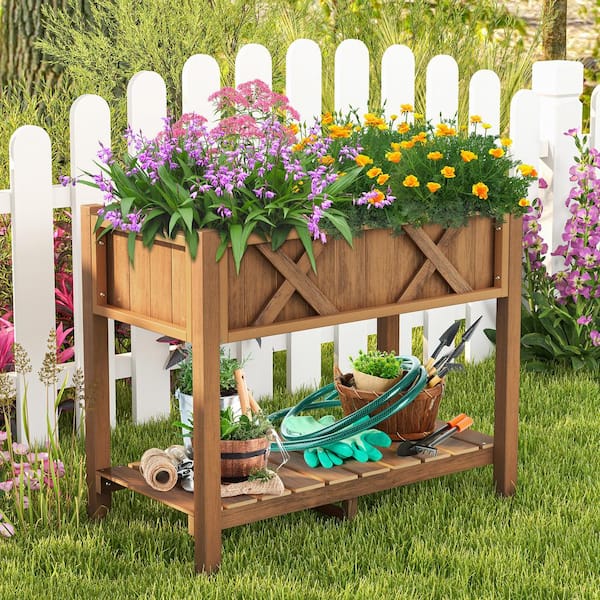 ANGELES HOME 34 in. HIPS Raised Garden Bed Poly Wood