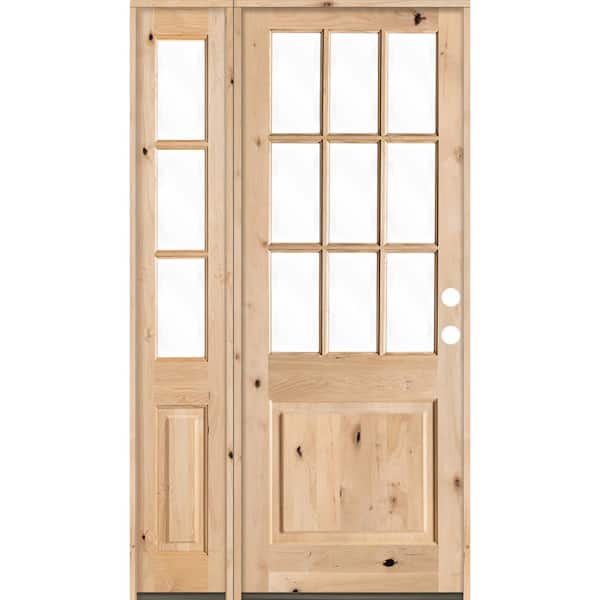 Krosswood Doors 50 in. x 96 in. Craftsman Knotty Alder 9-Lite Unfinished Left-Hand Inswing Prehung Front Door with Left Hand Sidelite