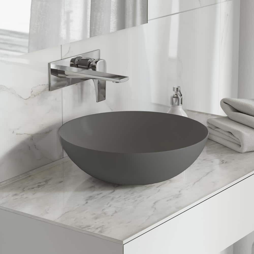 Matte Gray Ceramic 16" Above-Counter Vessel Sink