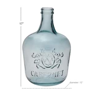 17 in. Clear Spanish Bottle Recycled Glass Decorative Vase with Cabernet and Scroll Design
