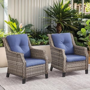 Carolina 2-Piece Gray Wicker Club Chair Set Outdoor Lounge Chair with Cushion Guard Blue Cushion
