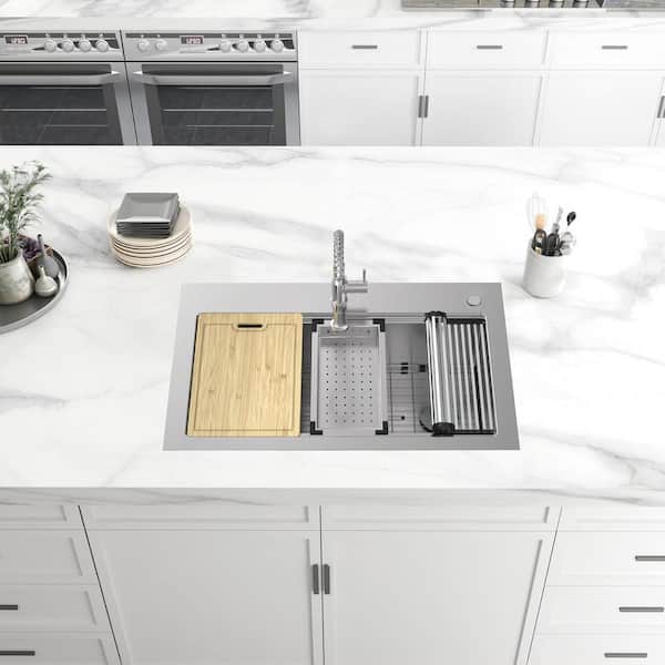 33” Workstation Kitchen Sink Drop-In Top Mount Stainless Steel
