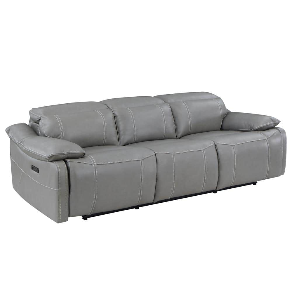 Steve Silver Alpine 90.5 in. Wide Pillowtop Round Arm Leather Modern  Straight Dual Power Reclining Sofa in Gray AL950SW - The Home Depot