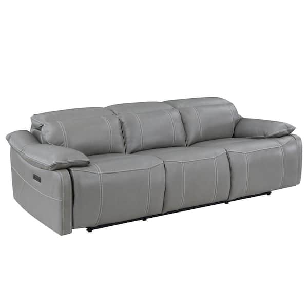 Steve Silver Alpine 90.5 in. Wide Pillowtop Round Arm Leather Modern Straight Dual Power Reclining Sofa in Gray