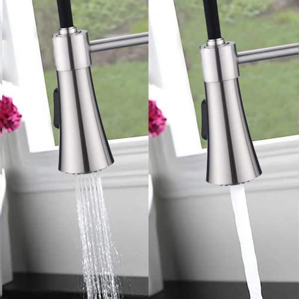 Single Handle Pull Down Sprayer Kitchen Faucet with Deck Plate in Brushed Nickel