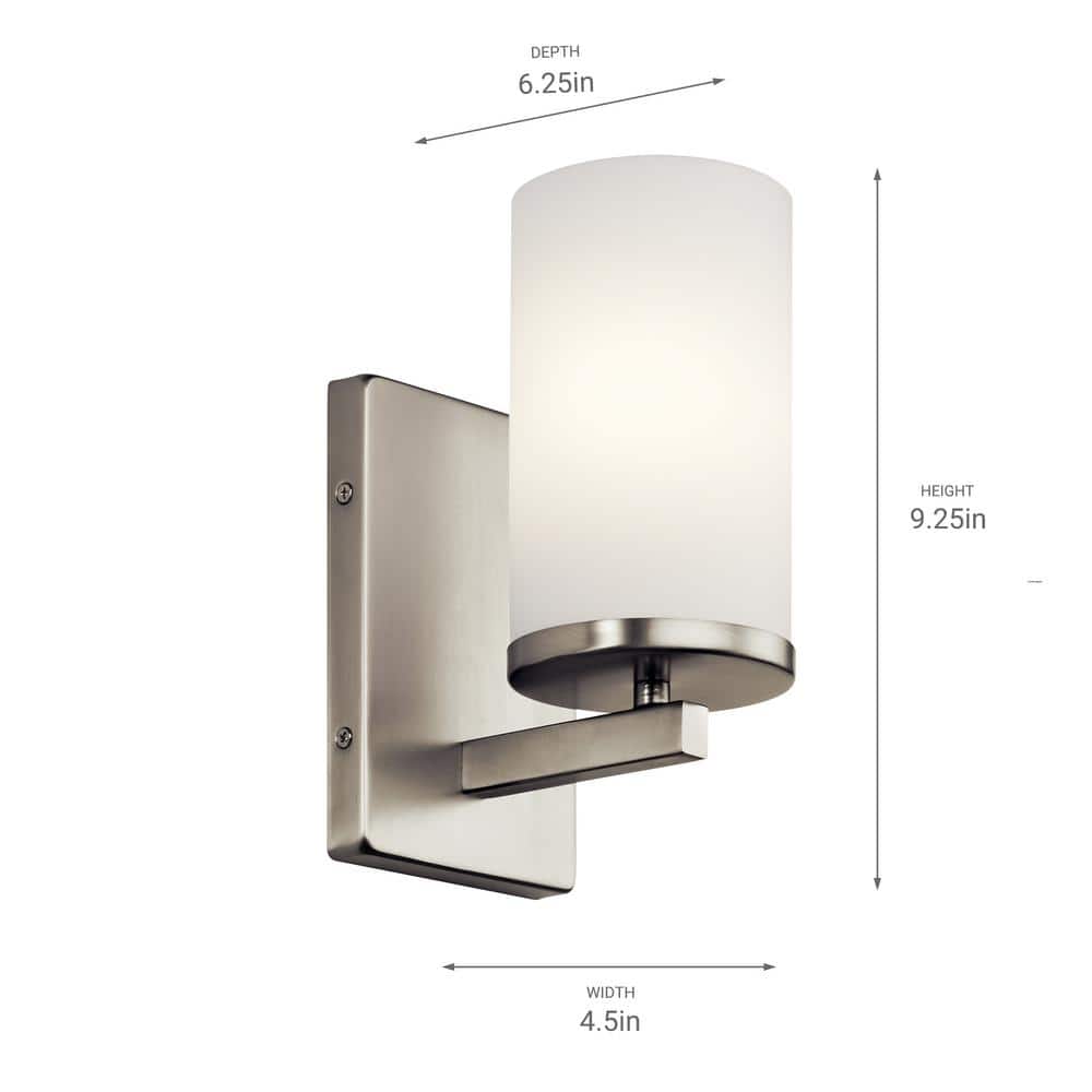 Brushed Nickel Cylinder Wall Sconce with White Shade