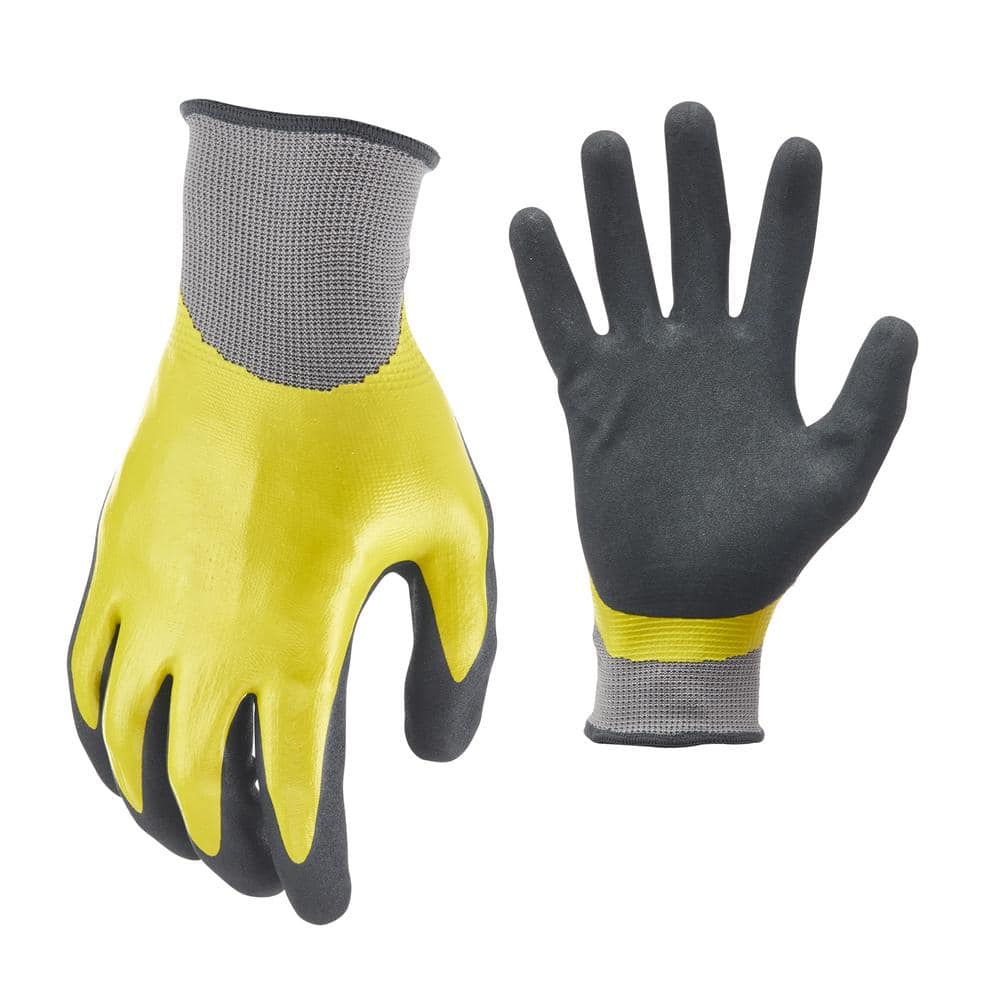 Water Resistant Small Yellow and Black Nitrile Dipped Gloves (1-Pack)