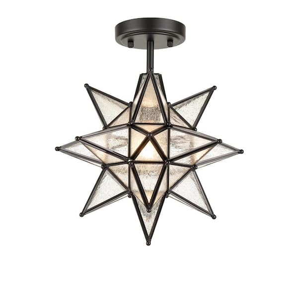 CLAXY 13 in. 1-Light Black Modern Semi-Flush Mount with Clear Glass Shade and No Bulbs Included 1-Pack