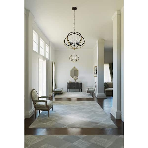 Evoke Collection 33-3/4 in. 5-Light Antique Bronze Clear Glass Luxury Transitional Pendant Chandelier Dining Light