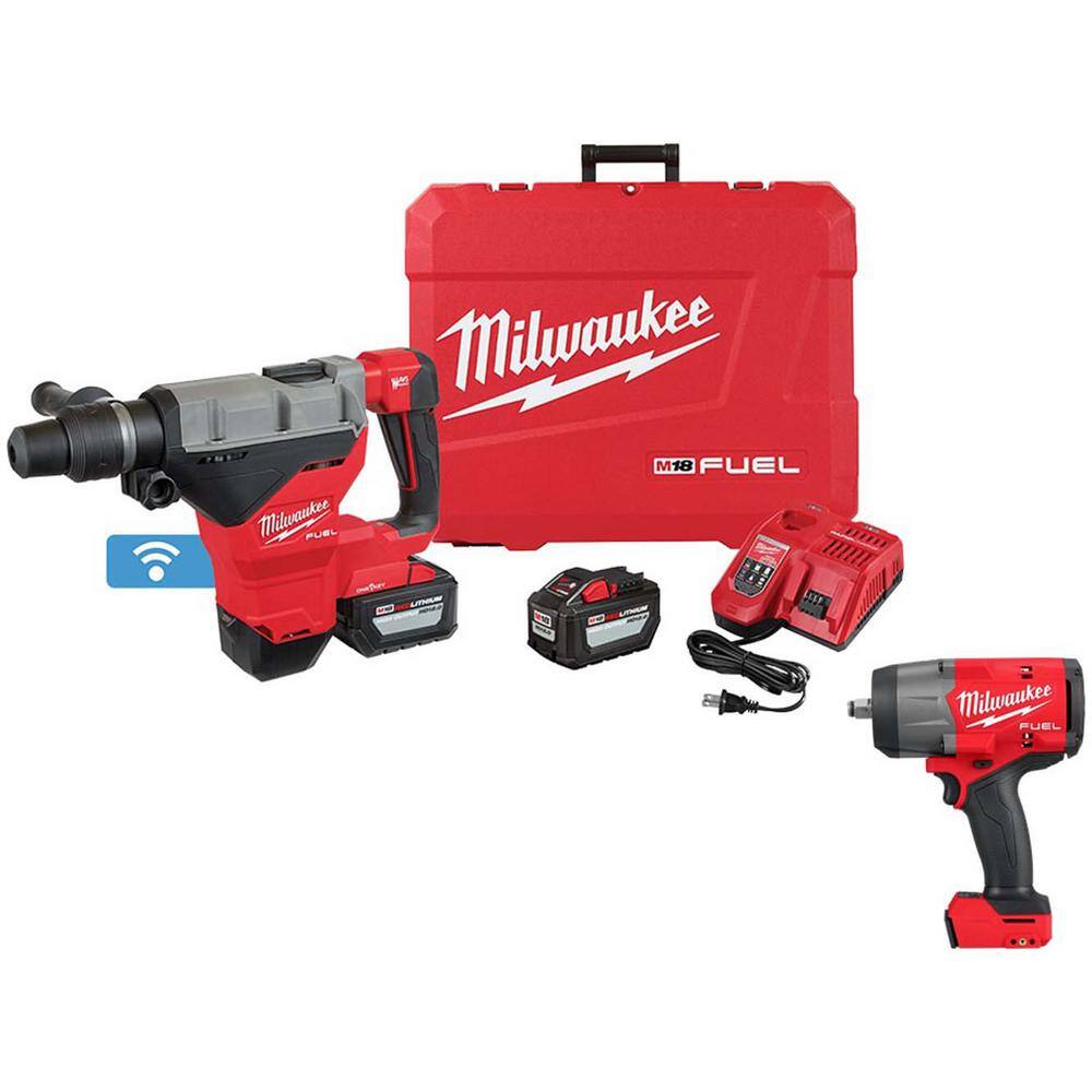 Milwaukee M18 FUEL ONE-KEY 18V Lithium-Ion Brushless Cordless 1-3/4 in. SDS-MAX Rotary Hammer Kit & 1/2 in. Impact Wrench -  2718-22HD-2967