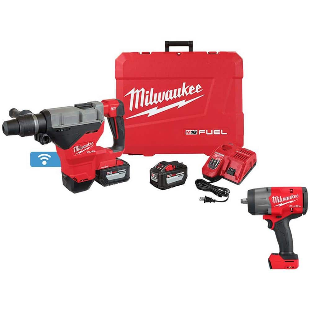 M18 FUEL ONE-KEY 18V Lithium-Ion Brushless Cordless 1-3/4 in. SDS-MAX Rotary Hammer Kit & 1/2 in. Impact Wrench -  Milwaukee, 2718-22HD-2967