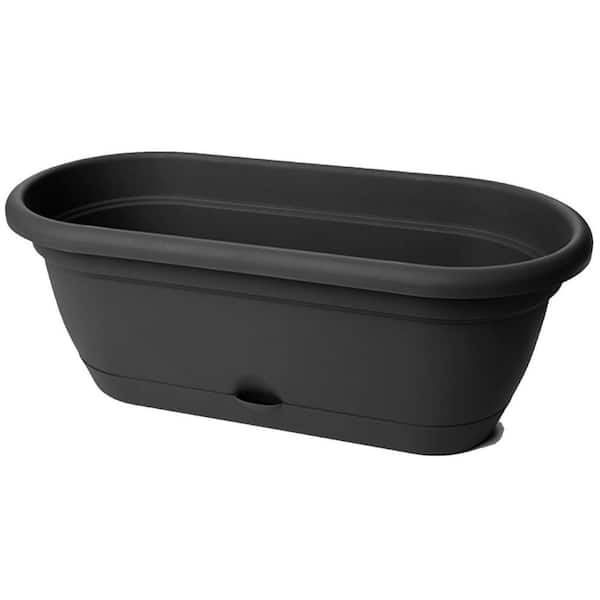 BLOEM Lucca 19 in Black Plastic Self-Watering Window Box with Saucer NEW 