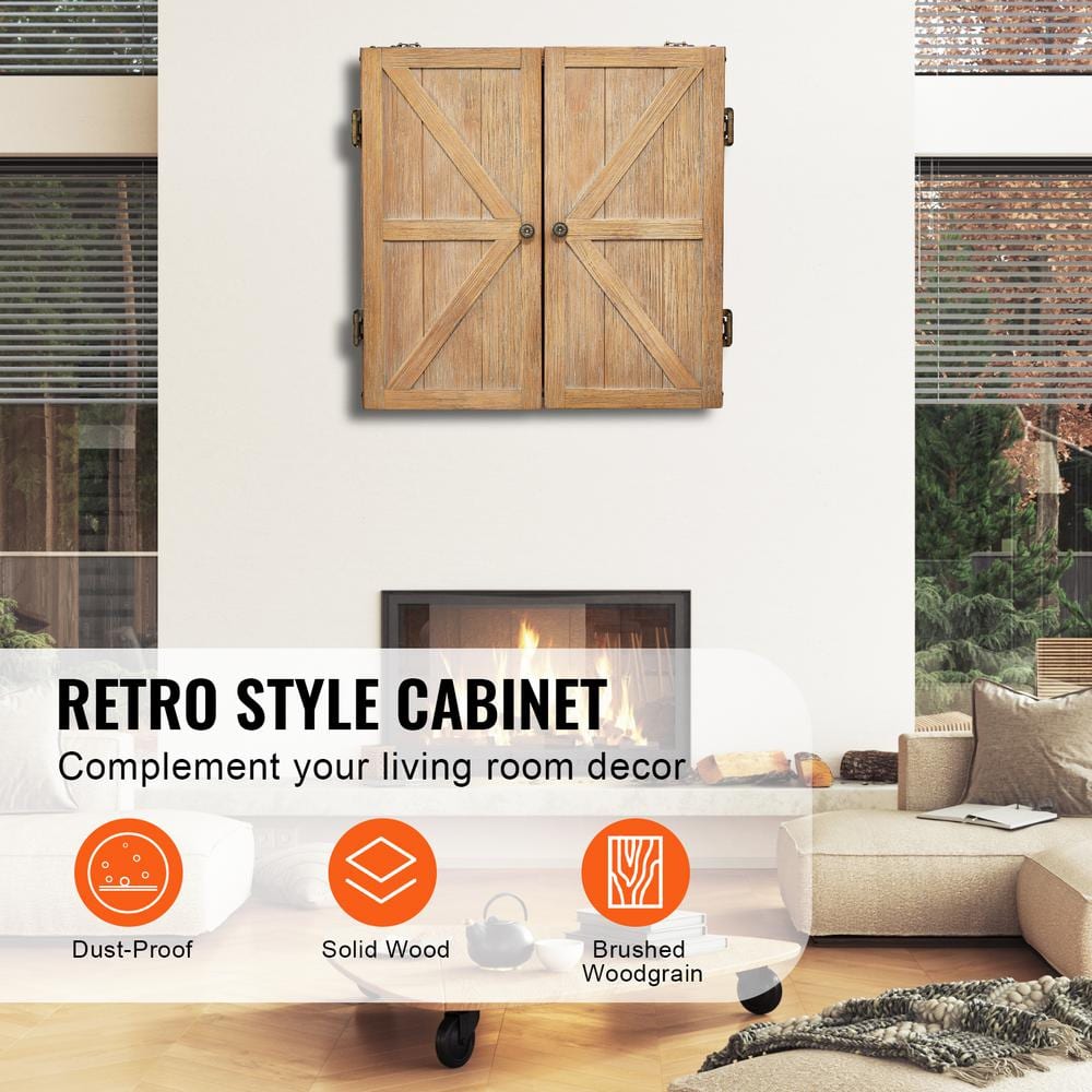 Rustic Solid Wood Dartboard Cabinet with Vintage Brass Hardware