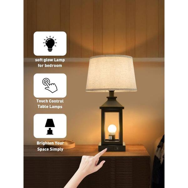 Jushua (2-Pack) 20.5 in. H 2-Light Black Bedside Table Lamp with