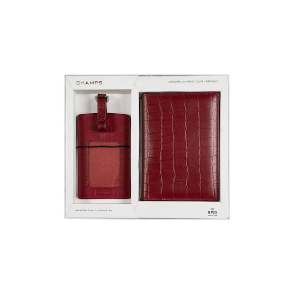 CHAMPS Croco Emboss Red Luggage Tag and Passport Holder PH-11-RED - The ...