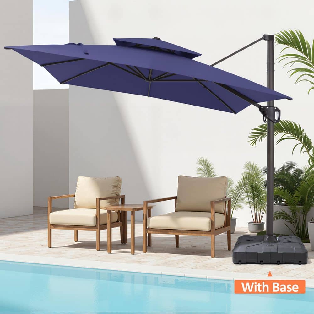 11 ft. x 9 ft. Aluminum Dual-Top 360° Rotation Offset Outdoor Cantilever Patio Umbrella in Navy with Fillable Base price history on PriceWatchPro
