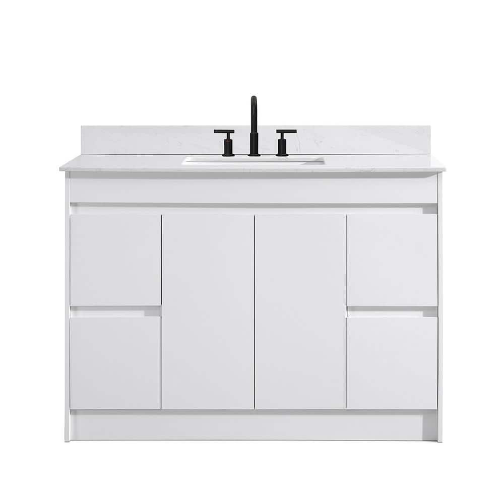 Modern 48 in. One Sink Single Freestanding White Bath Vanity with White Fau