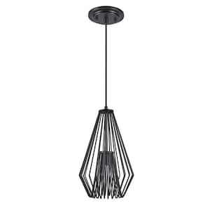 1-Light Black Mini Pendant with Metal Wire Shade