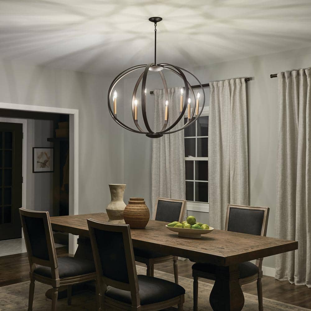 Elata 36" Pewter and Bronze 8-Light Candle Chandelier