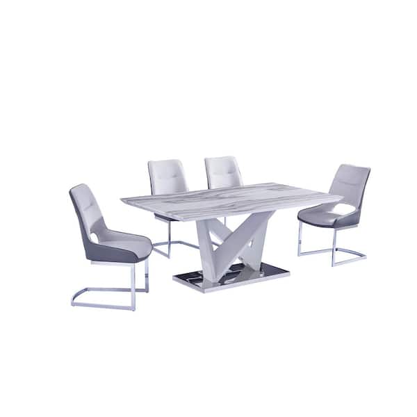 Best Quality Furniture Mirnas 5piece Counter Height Faux Marble Dining