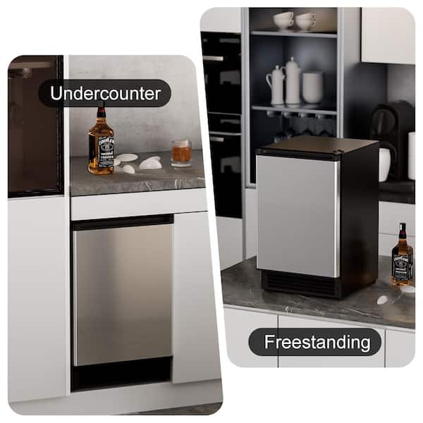 15 in. 15 lbs/Day Crescent Countertop/Built-in Portable Ice Maker in Stainless Steel, 12 lbs. Storage, Reversible Door