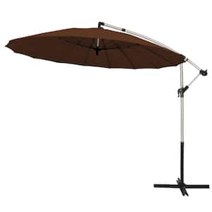 10 ft. Aluminum Cantilever Outdoor Offset Hanging Market Umbrella Patio Umbrella with Crank and Cross Base Tan
