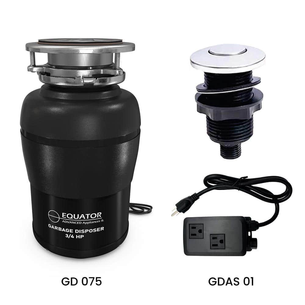 3/4HP Continuous Feed Garbage Disposal Plus Air Switch Countertop Operation 110-Volt