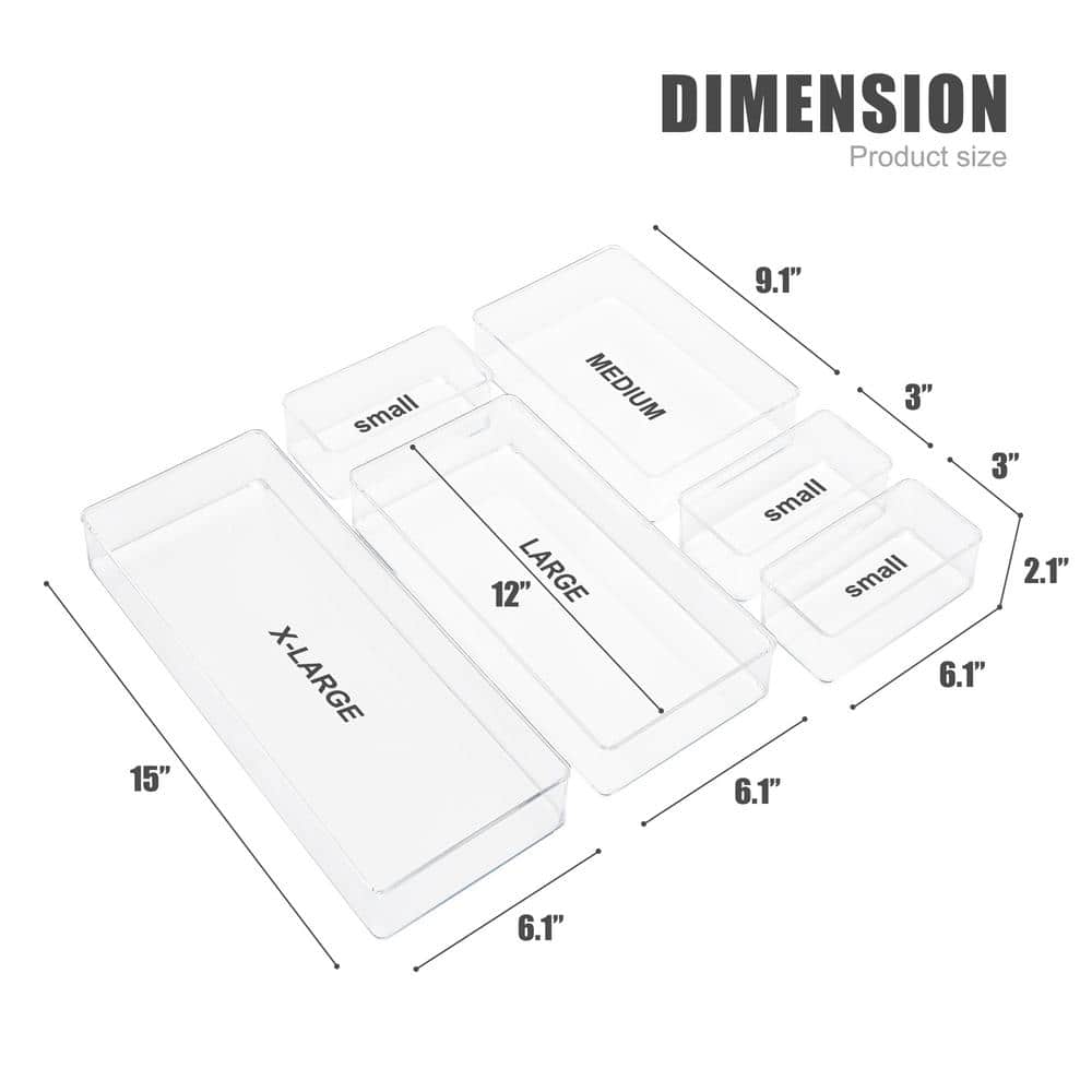 Clear Acrylic 6-Piece Kitchen Drawer Organizer Set