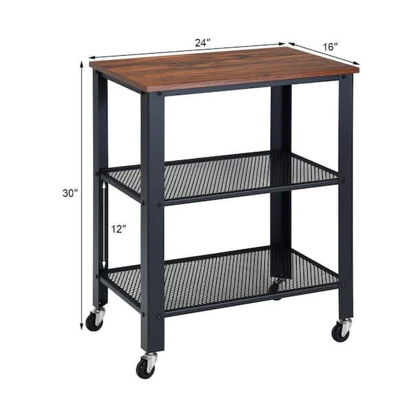 Gymax 24in Industrial Serving Cart 3-Tier Kitchen Utility Cart on