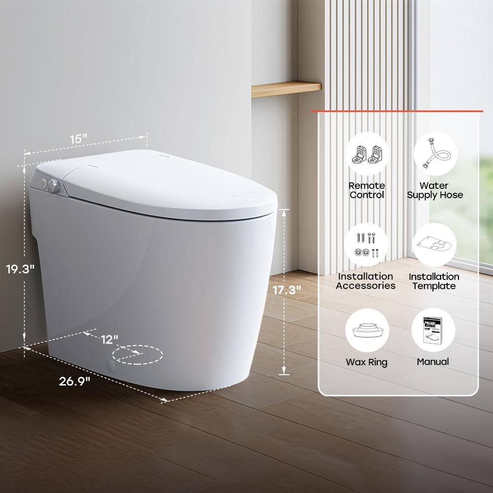 White Elongated Free Standing Non-Electric Smart Bidet Toilet