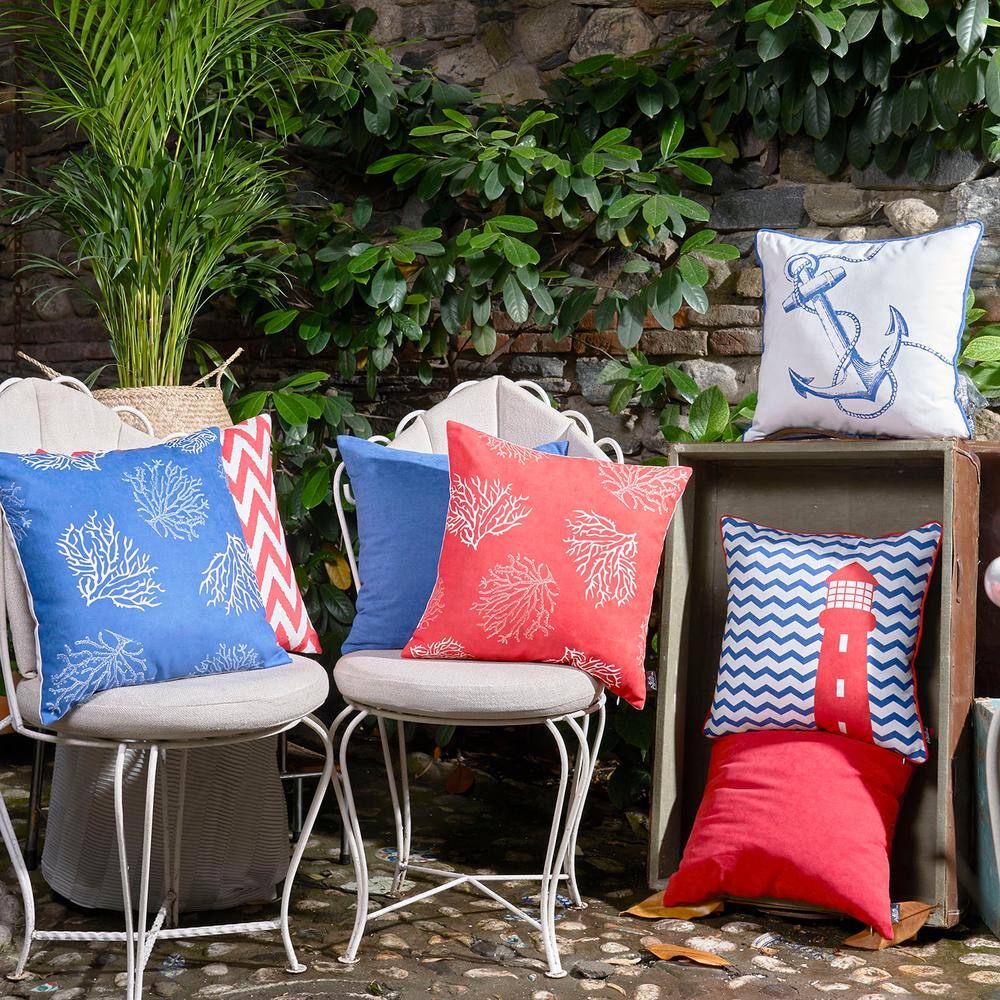 Blue and White Coastal Reef Polyester Pillow Covers Set of 4