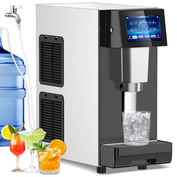 11.1in.60 lb./Day Nugget Ice Cubes,Double-Inlet Countertop Ice Maker 2-in-1Ice Maker Water Dispenser in Stainless steel