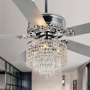 Veneto 52 in. Indoor Chrome Ceiling Fan Classic Glam Crystal Tradition Reversible with Light, Remote Control Included