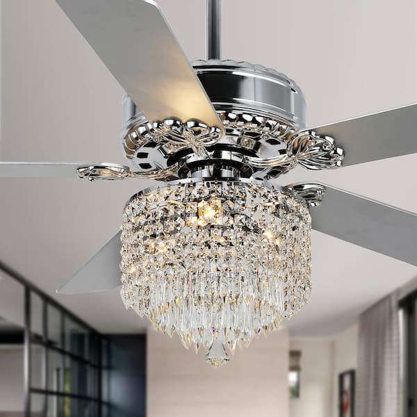 Oaks Aura Veneto 52 in. Indoor Chrome Ceiling Fan Classic Glam Crystal Tradition Reversible with Light, Remote Control Included