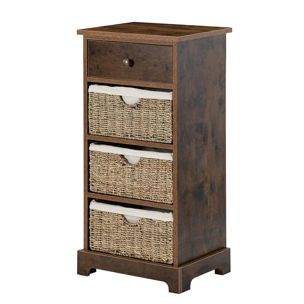 Tatahance White Wood Cabinet with Removable Woven Baskets