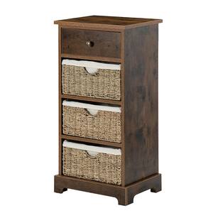 Brown Wood Cabinet with Removable Woven Baskets