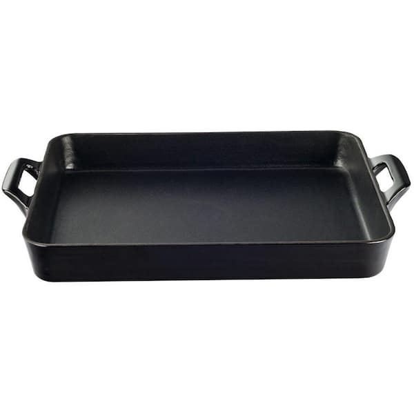 La Cuisine Shallow Cast Iron Roasting Pan with Enamel Finish in Black