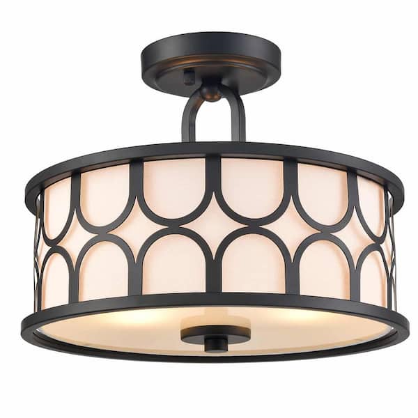 CLAXY 12.99 in. 2-Light Black Modern Semi-Flush Mount with No Glass Shade and No Bulbs Included