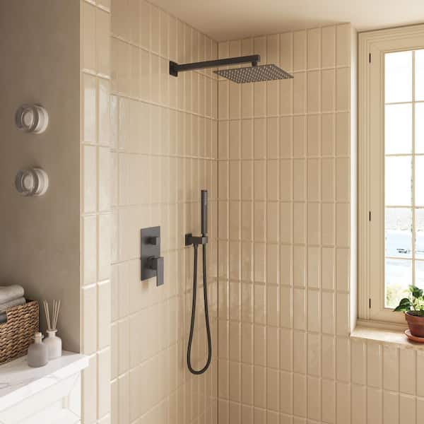 1-Spray Pattern with 2.5 GPM 10 in. Wall Mount Ceiling Mount Fixed Shower Head in Matte Black-D
