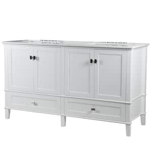 61 in. W x 36 in. H x 22 in. D Double Bathroom Vanity Cabinet in White with White Quartz Top with White Basins