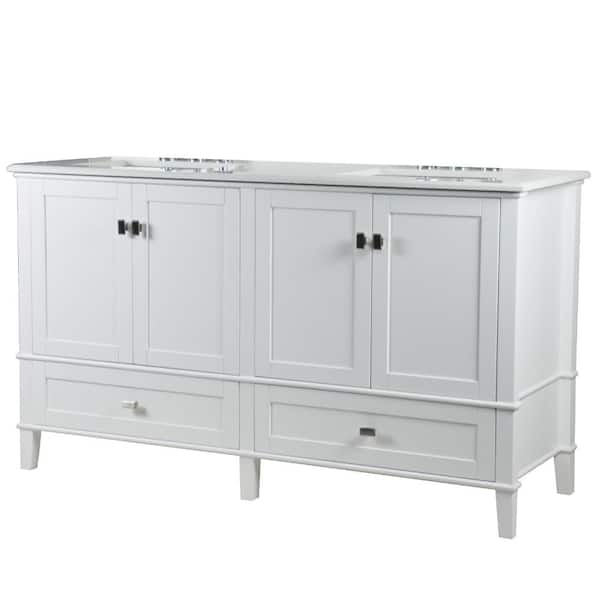 Bellaterra Home 61 in. W x 36 in. H x 22 in. D Double Bathroom Vanity Cabinet in White with White Quartz Top with White Basins