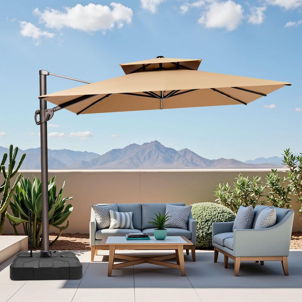 11 ft solar offset patio umbrella in cafe Garden Winds Solar 11 ft Offset Umbrella Replacement Canopy