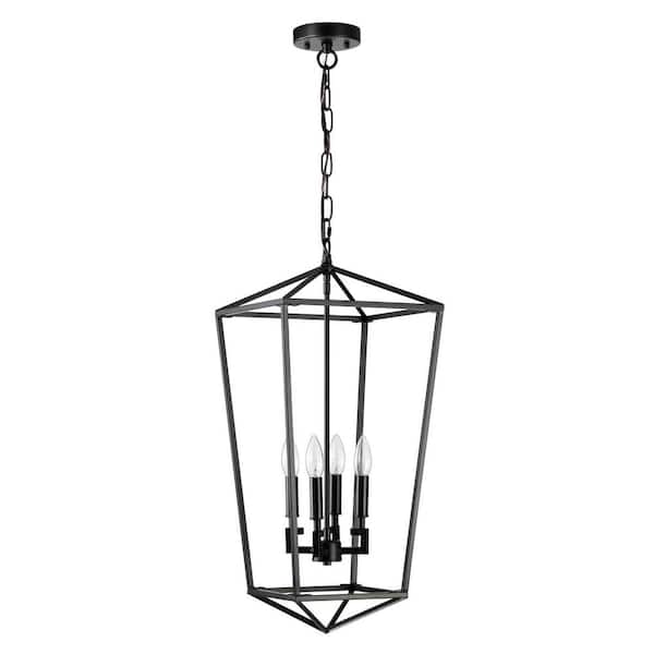 Warehouse of Tiffany Casper 11.8 in. 4-Light Indoor Matte Black Finish Chandelier with Light Kit