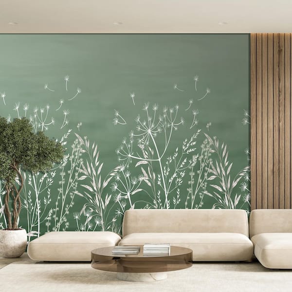 Dandelion Drift Green Wall Mural
