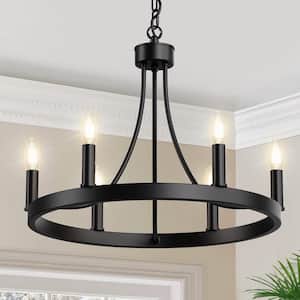 20 in. 6-Lights Black Wagon Wheel Chandeliers, Farmhouse Wrought Iron Light Fixture for Kitchen Foyer Entryway