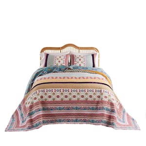 Thalia Contemporary Floral 3-Piece Multi Cotton Queen Bedspread Quilt Set