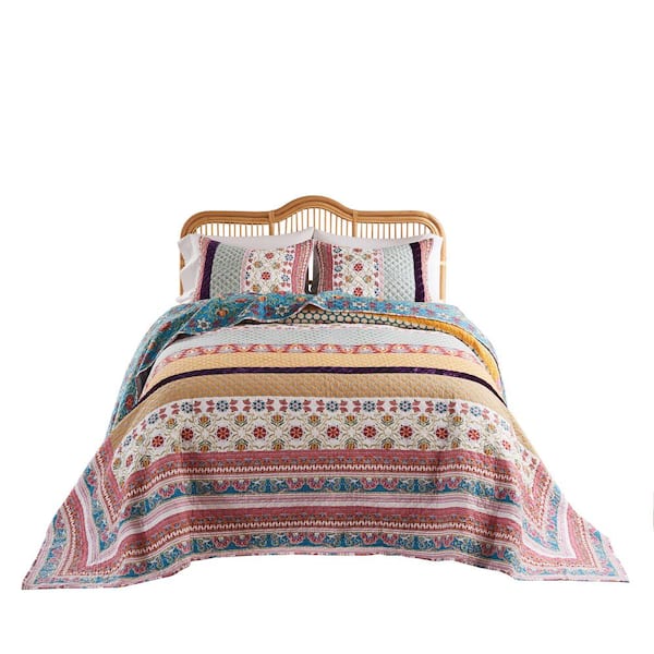 Greenland Home Fashions Thalia Contemporary Floral 3-Piece Multi Cotton Queen Bedspread Quilt Set