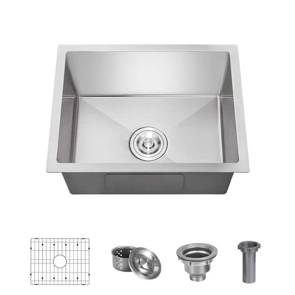 26 in. Undermount Single Bowl Workstation Handmade 304 Stainless Steel Kitchen Sink with Integrated Ledge
