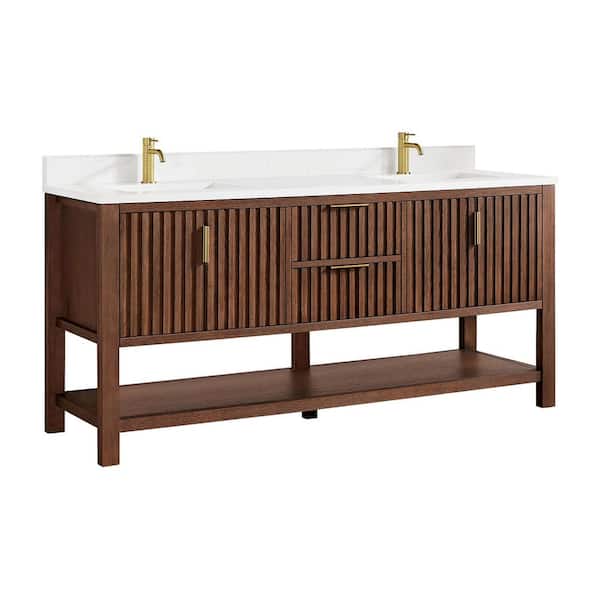 Tehran 72 in.W x 22 in.D x 33.9 in.D Double Bath Vanity in Aged Dark Brown Oak with White Engineered Stone Top